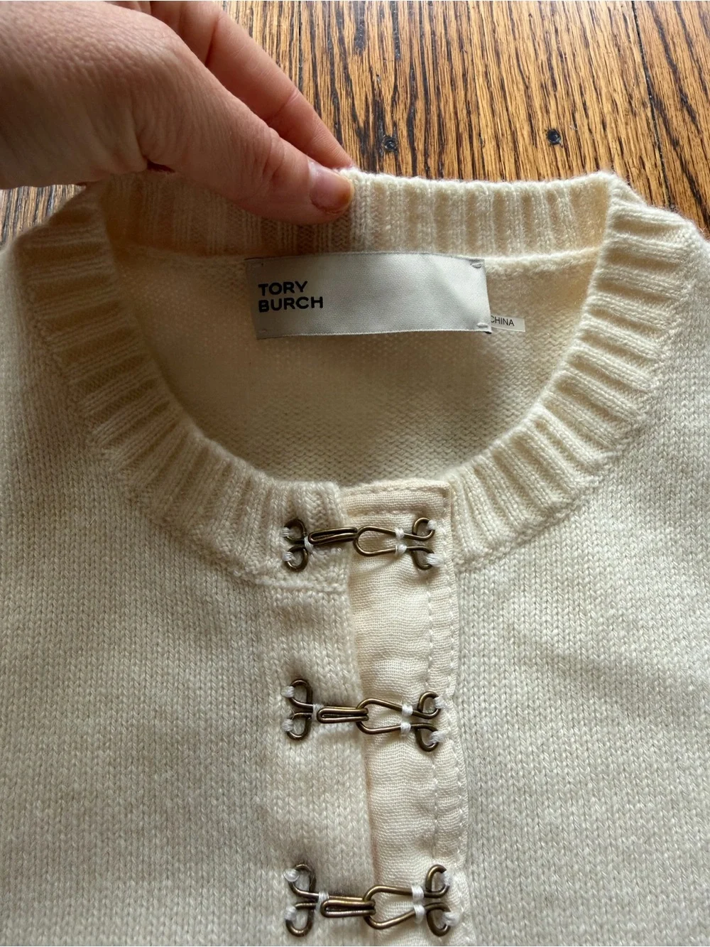 Tory Burch Hook-and-Eye 100% Cashmere Cardigan Soft Ivory Size M